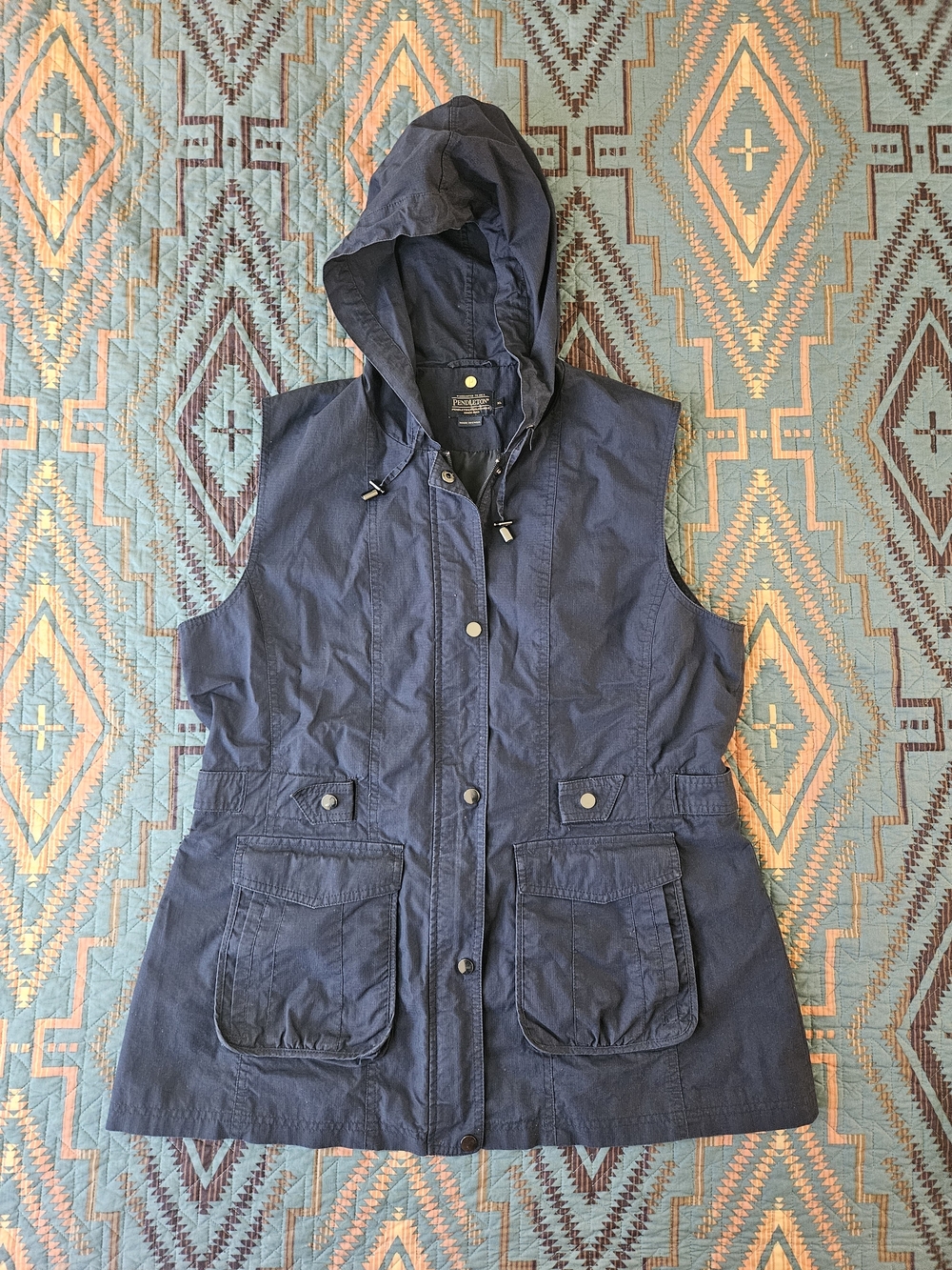Women's Pendleton Hooded Utility Travel Vest Jacket - Navy